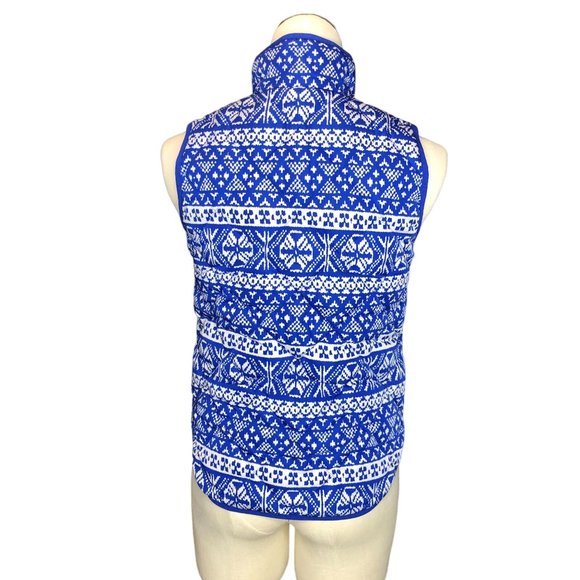 J Crew Puffy Winter Vest Womens PXS Blue White Pockets Fair Isle Excursion Outer - Picture 10 of 15